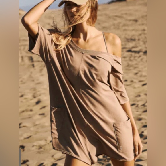 FP Movement by Free People Pants - Free People Movement Hot Shot Tee Romper Mocha Latte  S